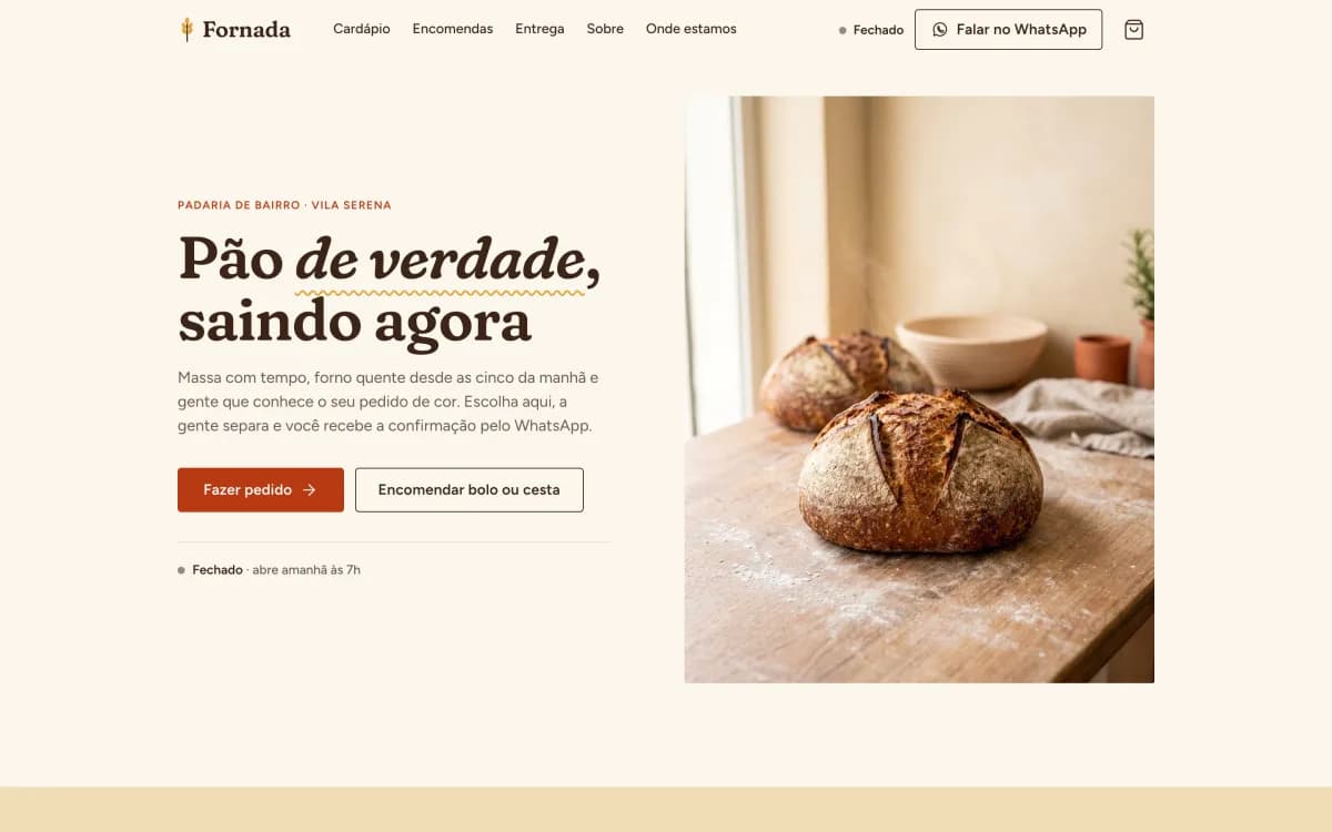 Hero da Fornada Padaria: pão de verdade saindo agora